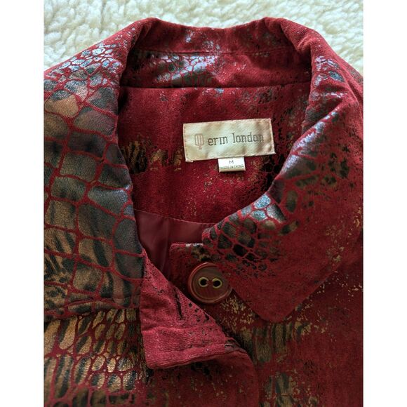 erin london velvet red with gold&black fully lined blazer jacket  Sz M - Picture 6 of 12